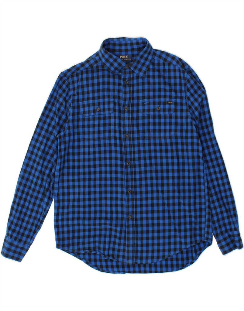 POLO RALPH LAUREN Boys Flannel Shirt 14-15 Years Large Blue Gingham Cotton Vintage Polo Ralph Lauren and Second-Hand Polo Ralph Lauren from Messina Hembry 