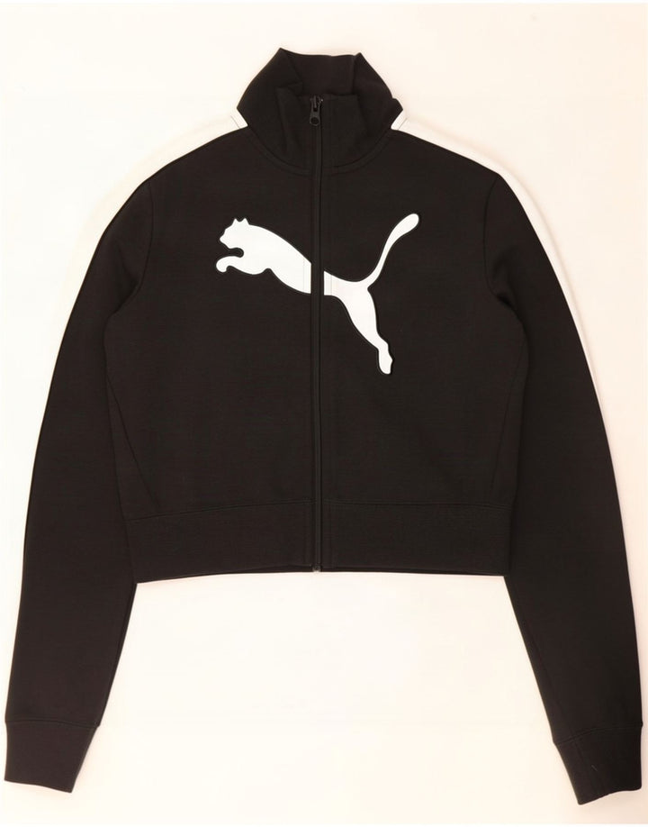 Puma Womens Crop Tracksuit Top Jacket UK 12 Medium Black Colourblock