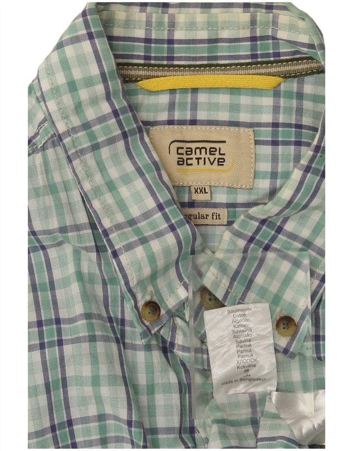 Camel Active Mens Short Sleeve Regular Fit Shirt 2XL Green Check Cotton