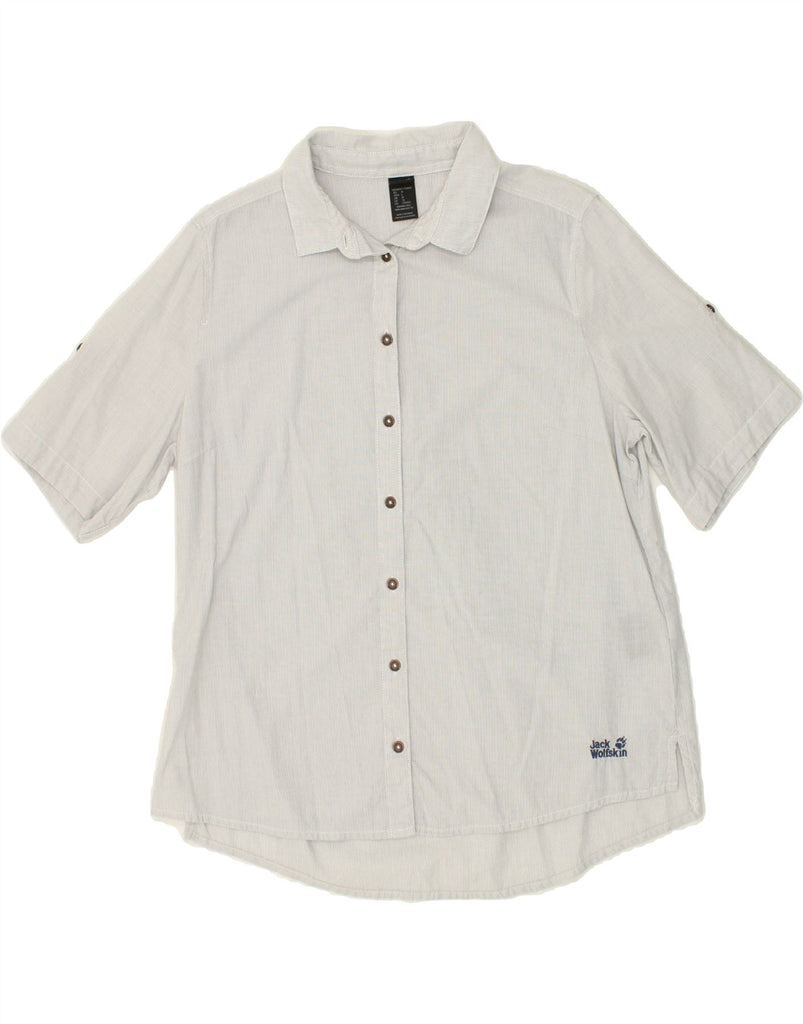 JACK WOLFSKIN Womens Short Sleeve Shirt UK 12 Medium Grey Pinstripe Cotton | Vintage Jack Wolfskin | Thrift | Second-Hand Jack Wolfskin | Used Clothing | Messina Hembry 