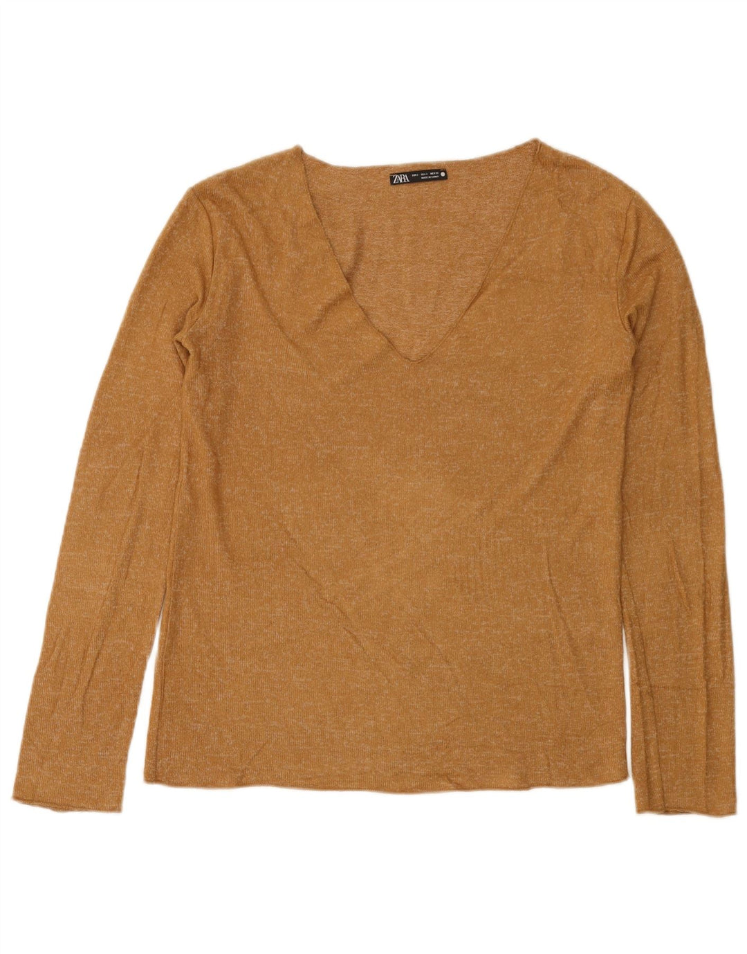 Zara Womens Top Long Sleeve UK 10 Small Beige Flecked