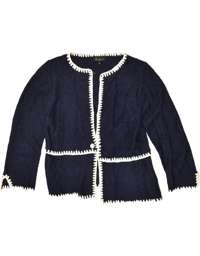 LUISA SPAGNOLI Womens Cardigan Sweater UK 14 Medium Navy Blue Linen | Vintage Luisa Spagnoli | Thrift | Second-Hand Luisa Spagnoli | Used Clothing | Messina Hembry 