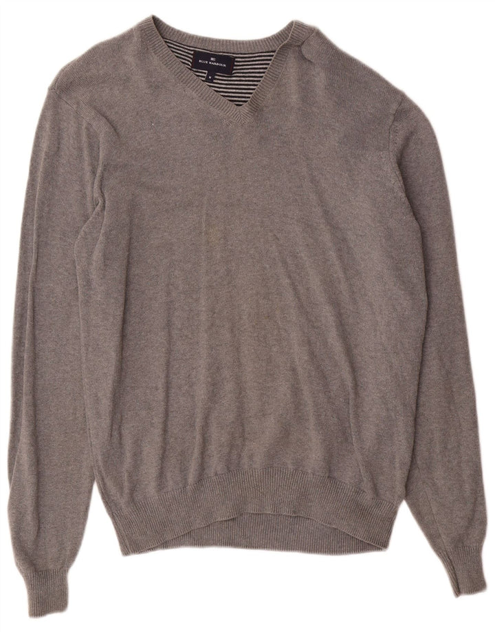 Marks & Spencer Mens Blue Harbour V-Neck Jumper Sweater Medium Grey Cotton