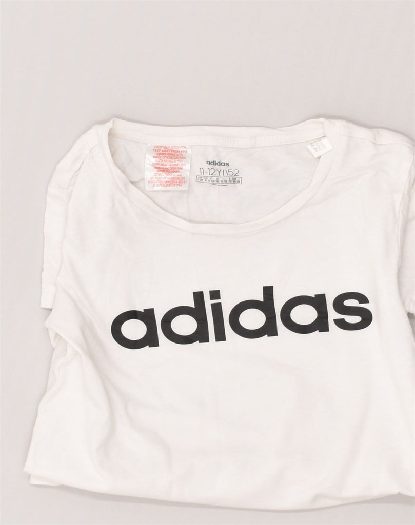 ADIDAS Girls Graphic T-Shirt Top 11-12 Years White Cotton | Vintage Adidas | Thrift | Second-Hand Adidas | Used Clothing | Messina Hembry 