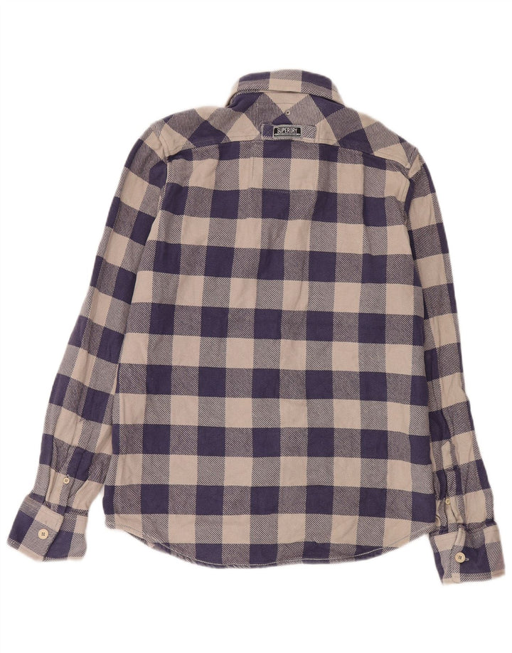 Superdry Mens Flannel Shirt Large Navy Blue Gingham Cotton