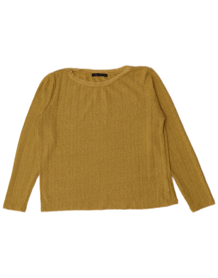Marks & Spencer Womens Crop Top Long Sleeve UK 12 Medium Yellow Polyester