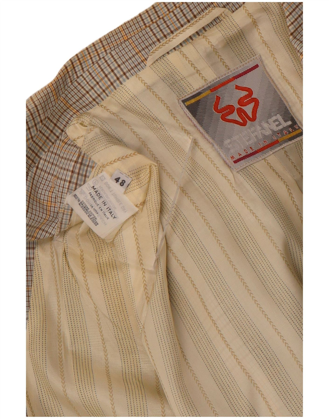Stefanel Mens 2 Button Blazer Jacket IT 48 Medium Beige Check Cotton