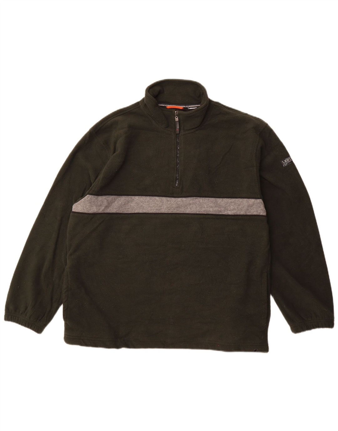 IZOD Mens Zip Neck Fleece Jumper Large Khaki Colourblock