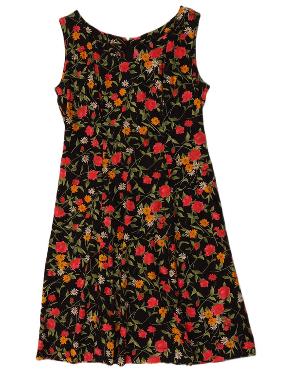 Vintage Womens Sleeveless A-Line Dress UK 12 Medium Black Floral