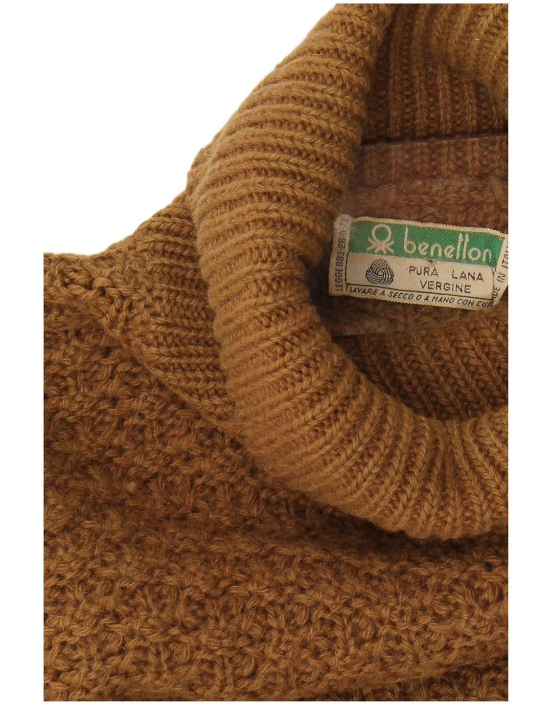 BENETTON Womens Roll Neck Jumper Sweater UK 12 Medium Brown Wool