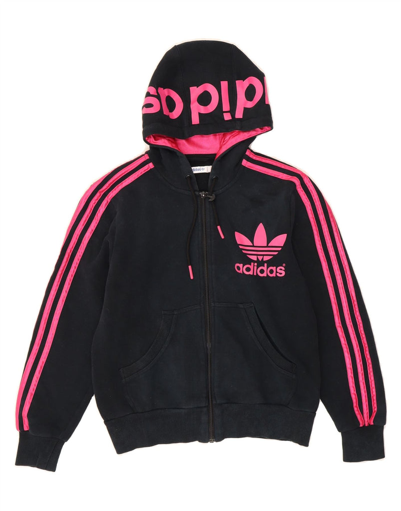 ADIDAS Womens Graphic Zip Hoodie Sweater IT 38 XS Black Cotton Vintage Adidas and Second-Hand Adidas from Messina Hembry 