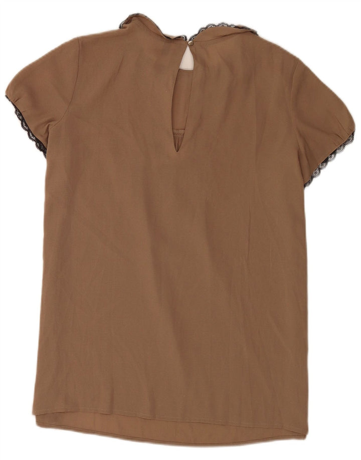 Benetton Womens Blouse Top UK 10 Small Beige Polyester