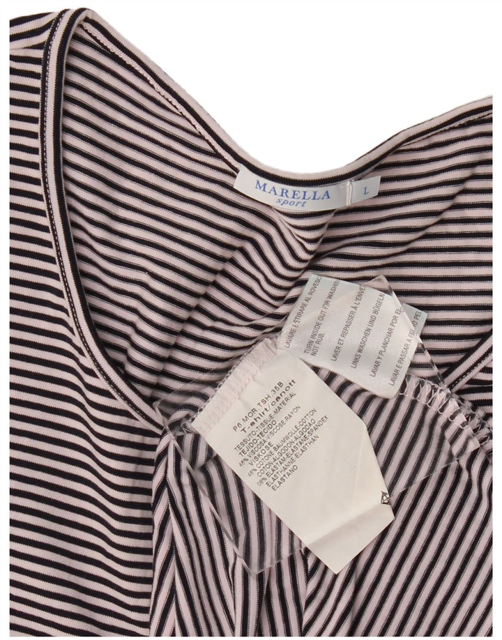 Marella Womens 3/4 Sleeve Blouse Top UK 16 Large Navy Blue Pinstripe