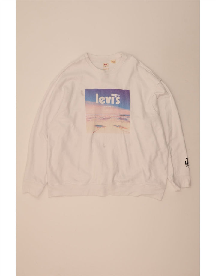Levi's Mens Graphic Relaxed Fit Sweatshirt Jumper 2XL White Cotton