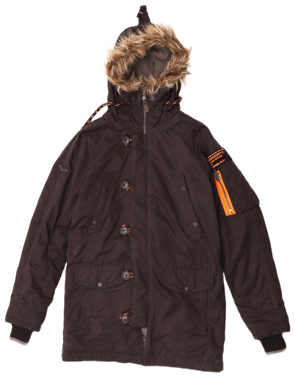 Superdry Mens Hooded Parka Jacket UK 36 Small Brown Polyester