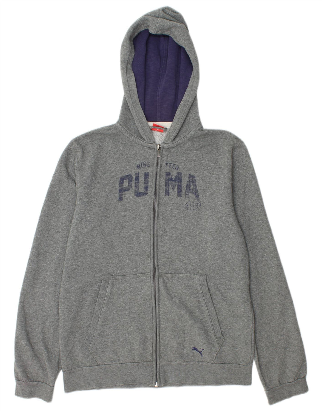PUMA Boys Graphic Zip Hoodie Sweater 13-14 Years Grey Cotton