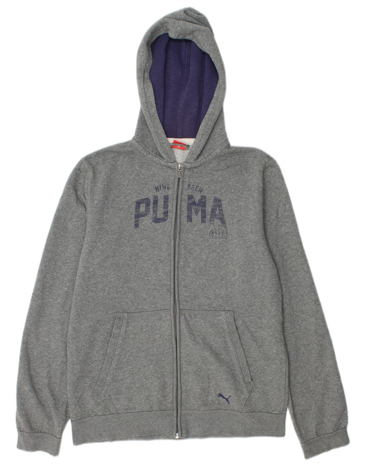 PUMA Boys Graphic Zip Hoodie Sweater 13-14 Years Grey Cotton