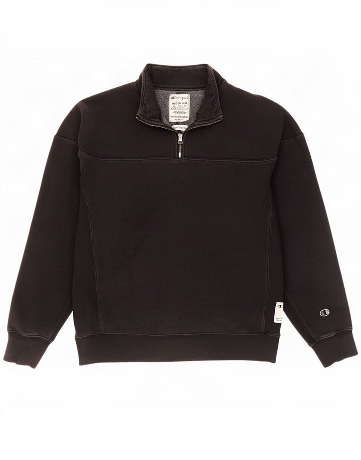 Champion Mens Zip Neck Sweatshirt Jumper Medium Black Cotton