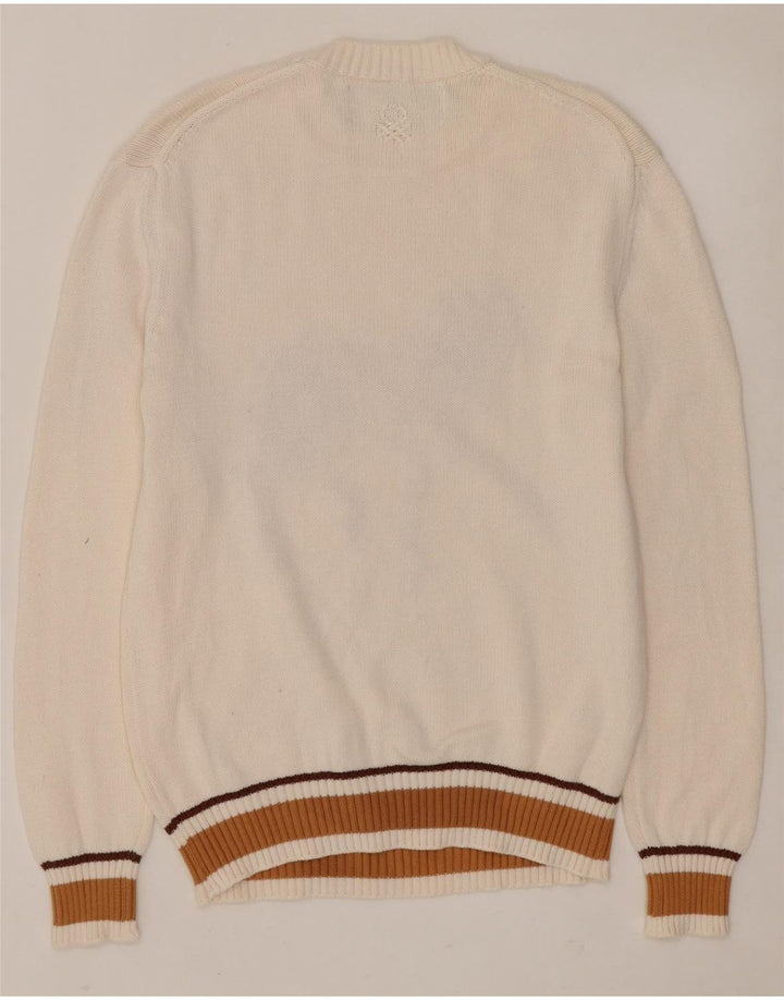 BENETTON Womens Graphic Crew Neck Jumper Sweater UK 14 Medium White
