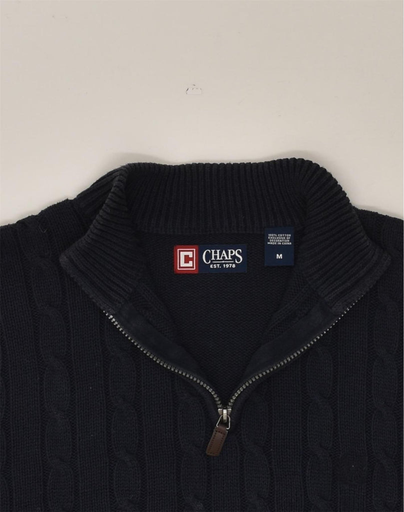 CHAPS Mens Zip Neck Jumper Sweater Medium Navy Blue Cotton | Vintage Chaps | Thrift | Second-Hand Chaps | Used Clothing | Messina Hembry 