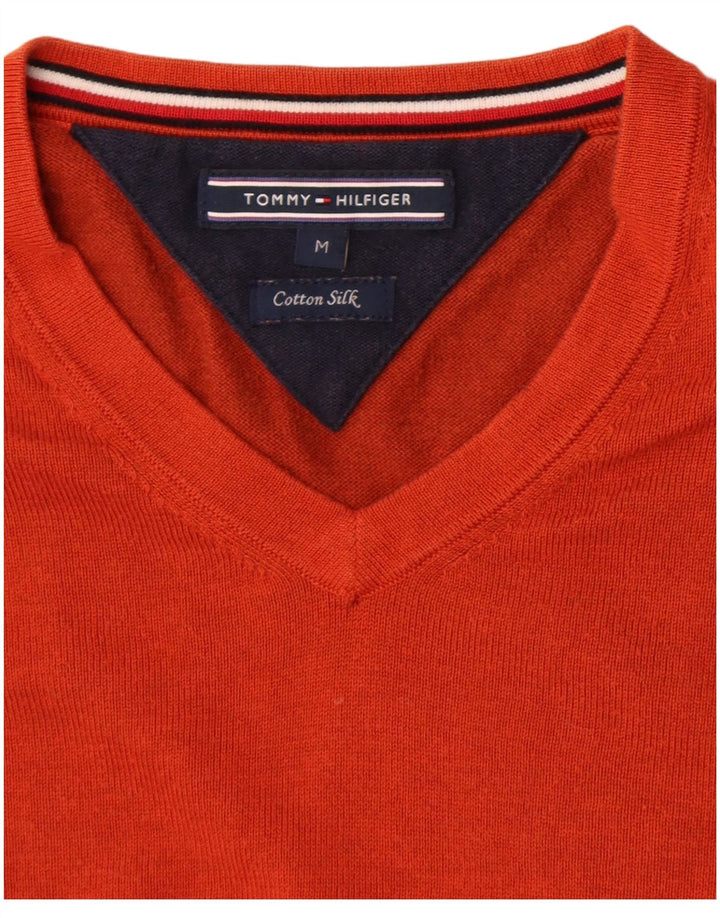 Tommy Hilfiger Mens V-Neck Jumper Sweater Medium Orange