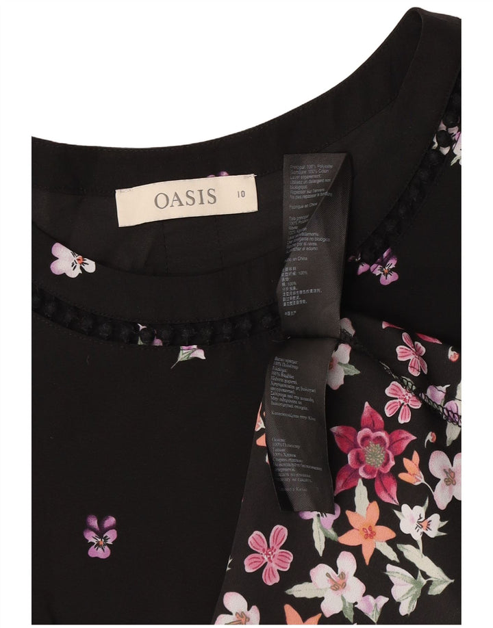Oasis Womens Blouse Top UK 10 Small Black Floral Polyester