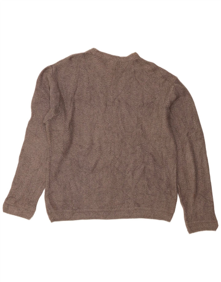 Chaps Mens Crew Neck Jumper Sweater Large Grey Herringbone Cotton