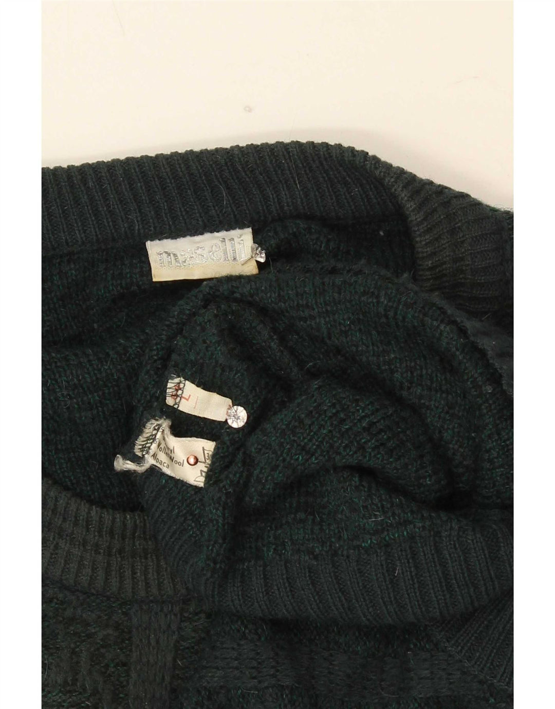 Maselli Mens Regular Fit Crew Neck Jumper Sweater Large Green Geometric
