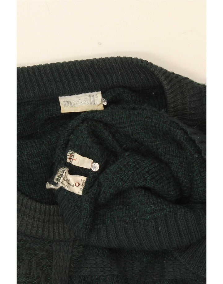 Maselli Mens Regular Fit Crew Neck Jumper Sweater Large Green Geometric