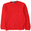 Chaps Mens Crew Neck Jumper Sweater 2XL Red Herringbone Cotton