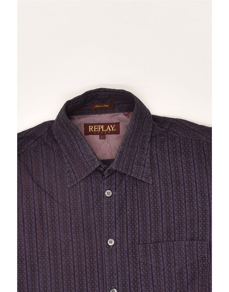 REPLAY Mens Shirt Large Purple Striped Polyester | Vintage Replay | Thrift | Second-Hand Replay | Used Clothing | Messina Hembry 