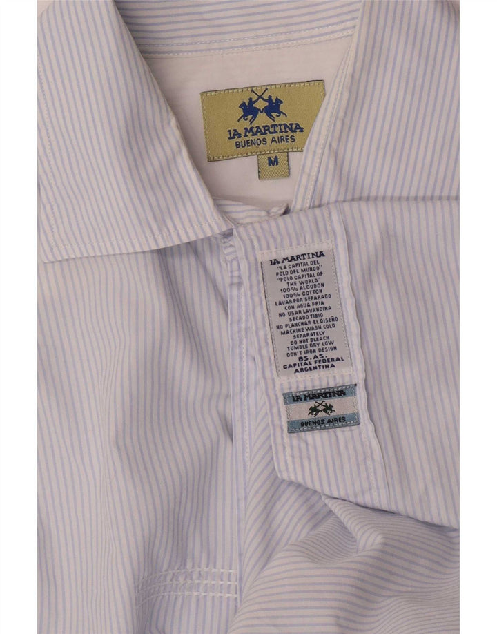 La Martina Mens Graphic Regular Fit Shirt Medium Blue Striped Cotton