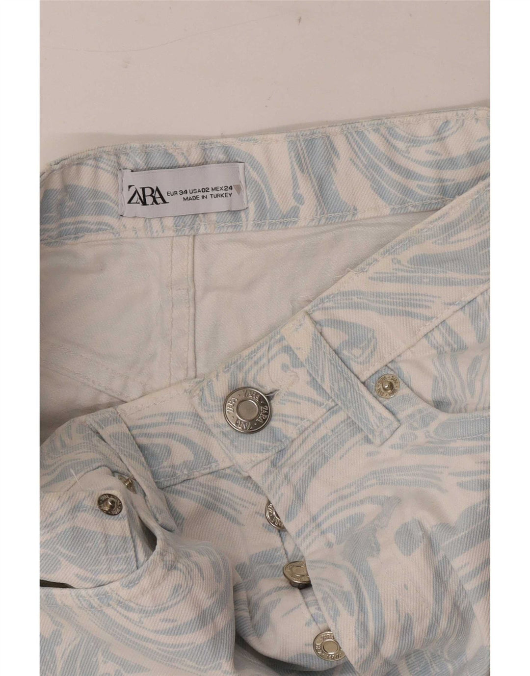 Zara Womens Abstract Pattern Denim Shorts EU 34 2XS W24 Blue