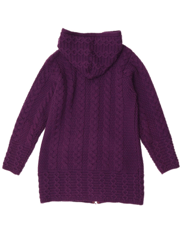 Aran Crafts Womens Longline Hooded Cardigan Sweater UK 10 Small Purple