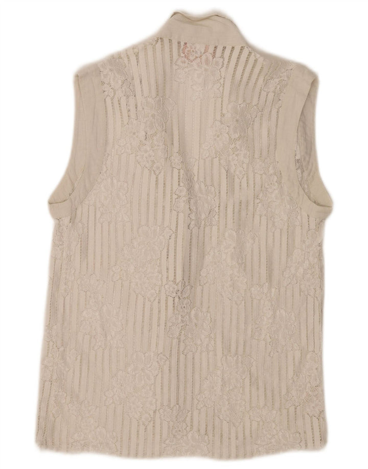 Byblos Womens Sleeveless Shirt Blouse IT 42 Medium White Floral Cotton
