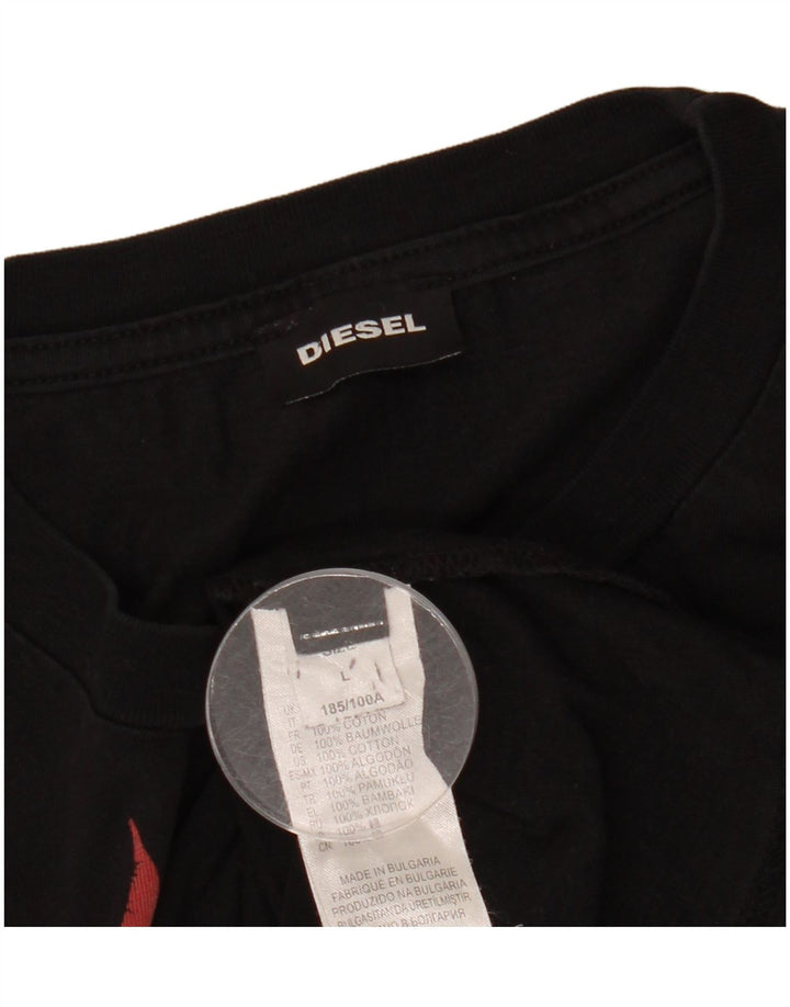 Diesel Mens Graphic T-Shirt Top Large Black Cotton