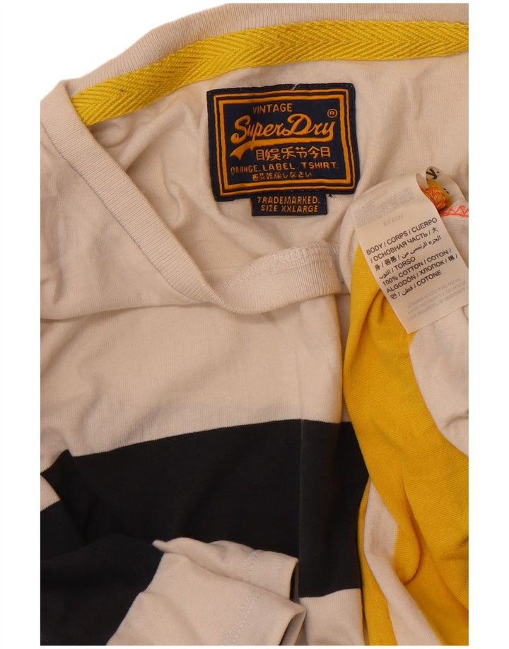 Superdry Mens T-Shirt Top 2XL Off White Striped Cotton