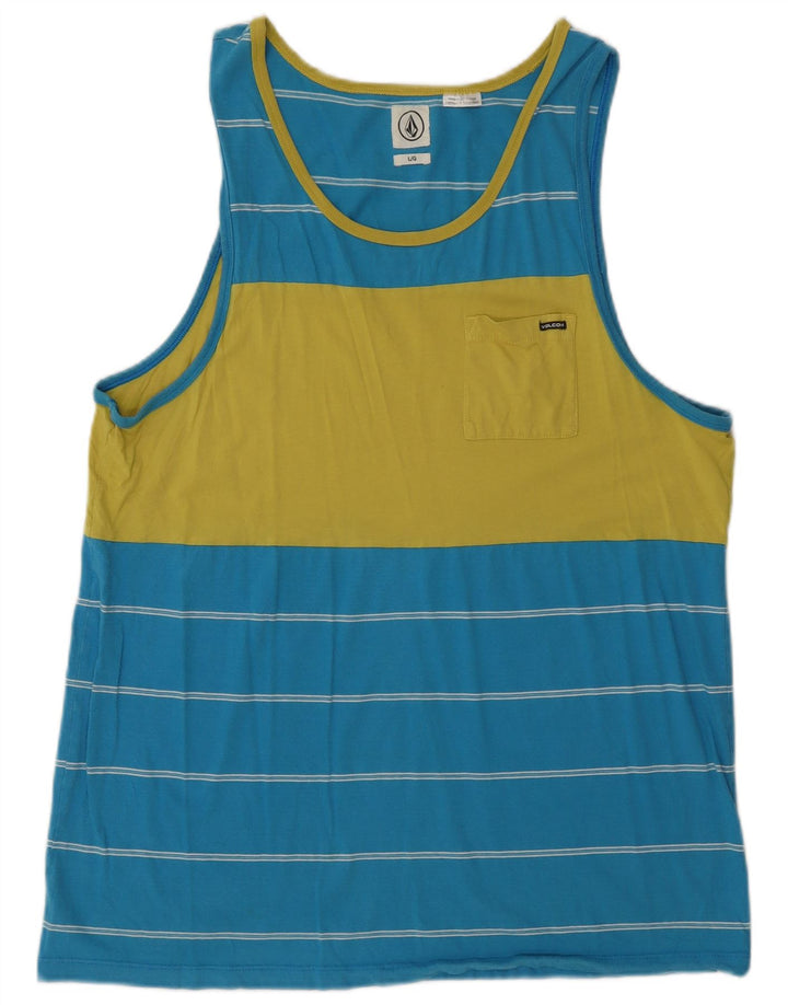 Volcom Mens Vest Top Large Blue Striped Cotton