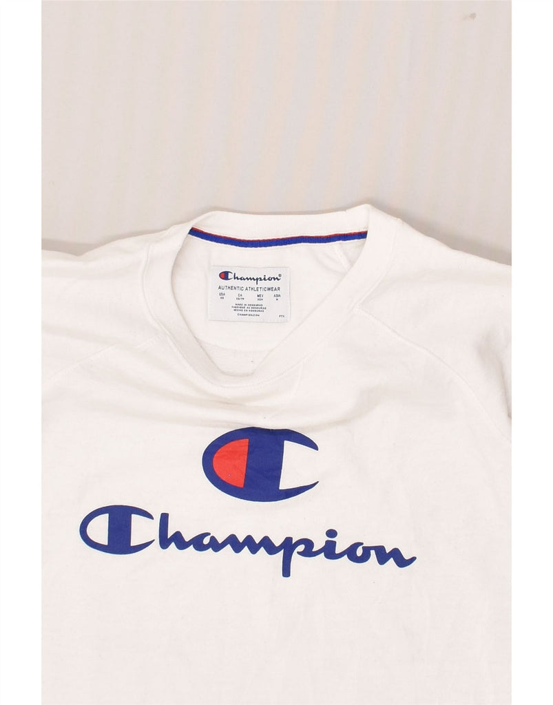 CHAMPION Mens Graphic Sweatshirt Jumper XS White Cotton | Vintage Champion | Thrift | Second-Hand Champion | Used Clothing | Messina Hembry 