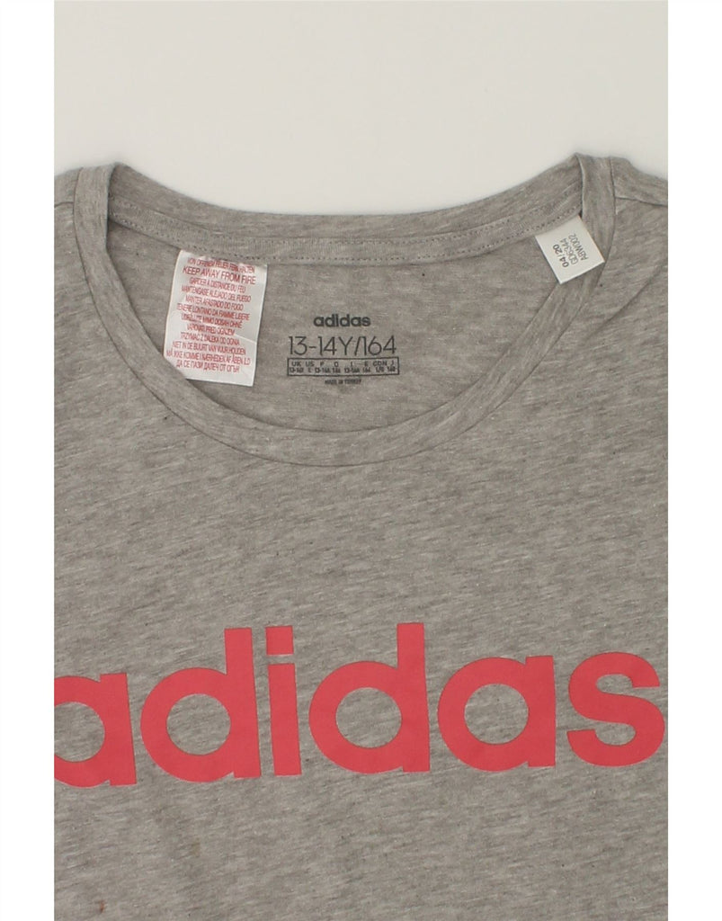 ADIDAS Girls Graphic T-Shirt Top 13-14 Years Grey Cotton | Vintage Adidas | Thrift | Second-Hand Adidas | Used Clothing | Messina Hembry 