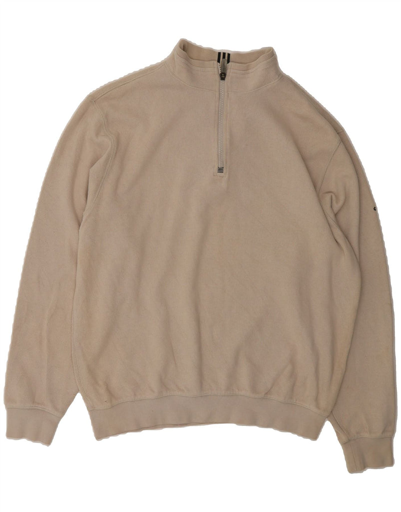 ADIDAS Mens Zip Neck Sweatshirt Jumper Large Beige Cotton Vintage Adidas and Second-Hand Adidas from Messina Hembry 