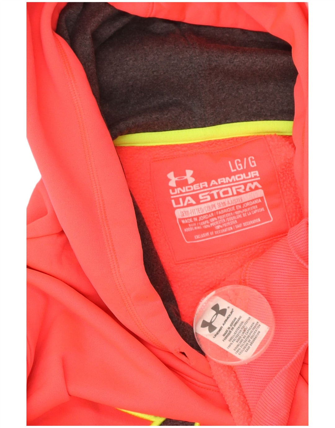 UNDER ARMOUR Womens Graphic Hoodie Jumper UK 16 Large Orange Polyester