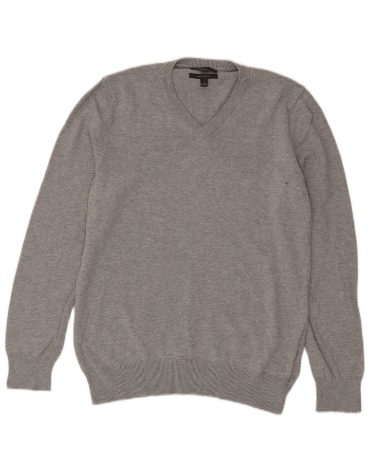 Marks & Spencer Womens V-Neck Jumper Sweater UK 10 Small Grey Cotton