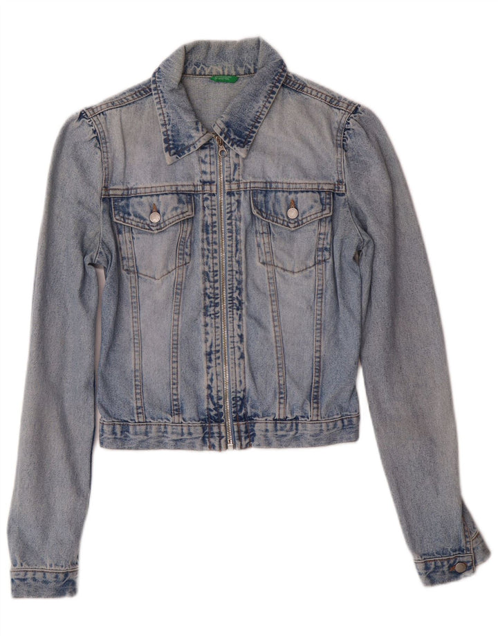 United Colors of Benetton Womens Crop Denim Jacket UK 6 XS Blue Classic