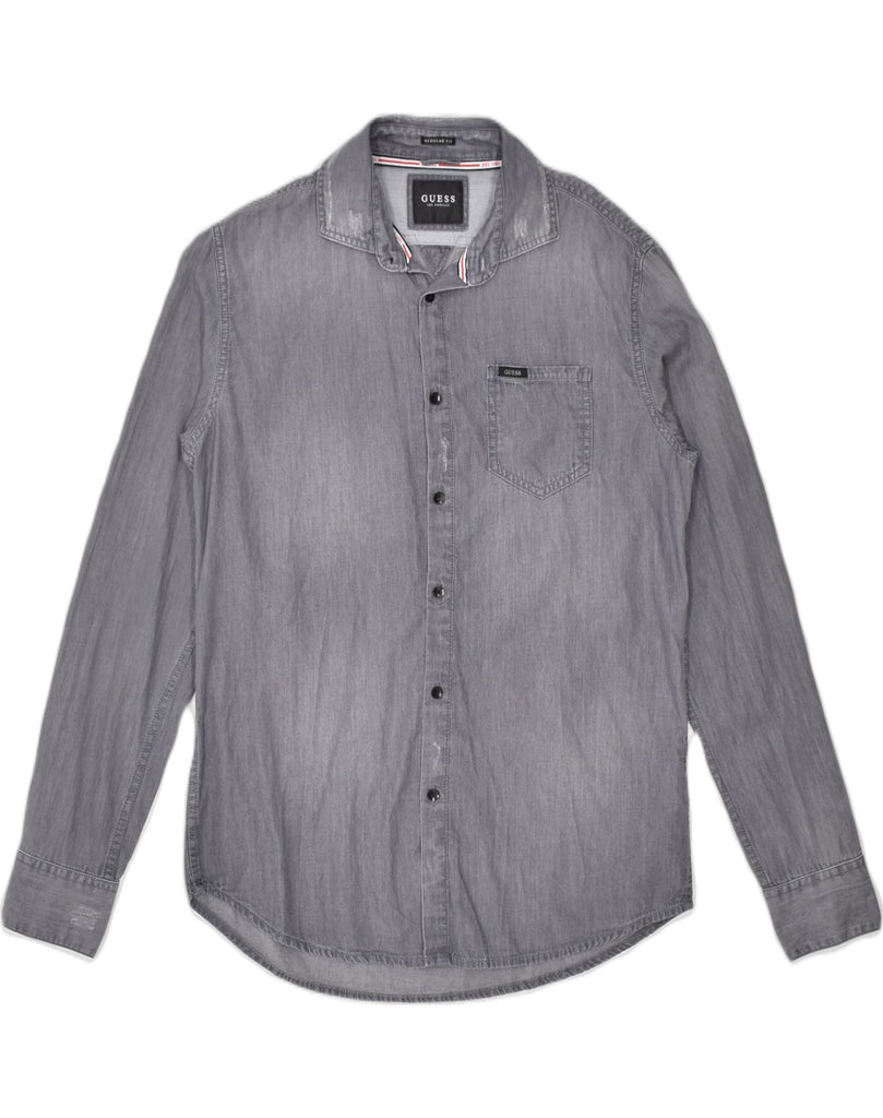 GUESS Mens Regular Fit Denim Shirt UK 34 Small Grey Cotton | Vintage | Thrift | Second-Hand | Used Clothing | Messina Hembry 