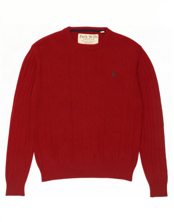Jack Wills Mens Crew Neck Jumper Sweater Medium Maroon Merino Wool
