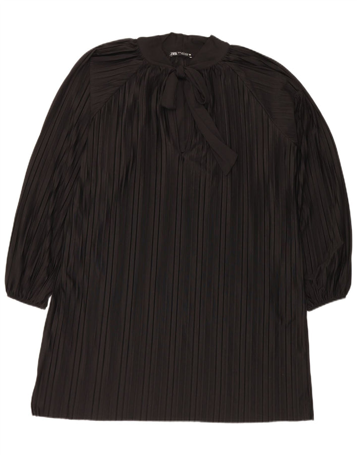 Zara Womens Oversized Front Tie Shift Dress UK 14 Medium Black Striped