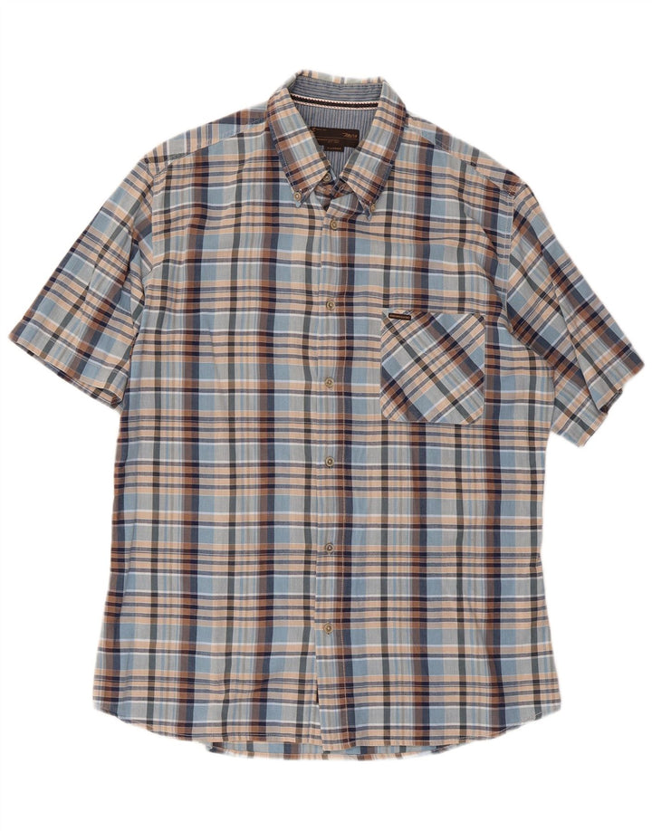 MARLBORO CLASSICS Mens Short Sleeve Shirt XL Blue Check Cotton