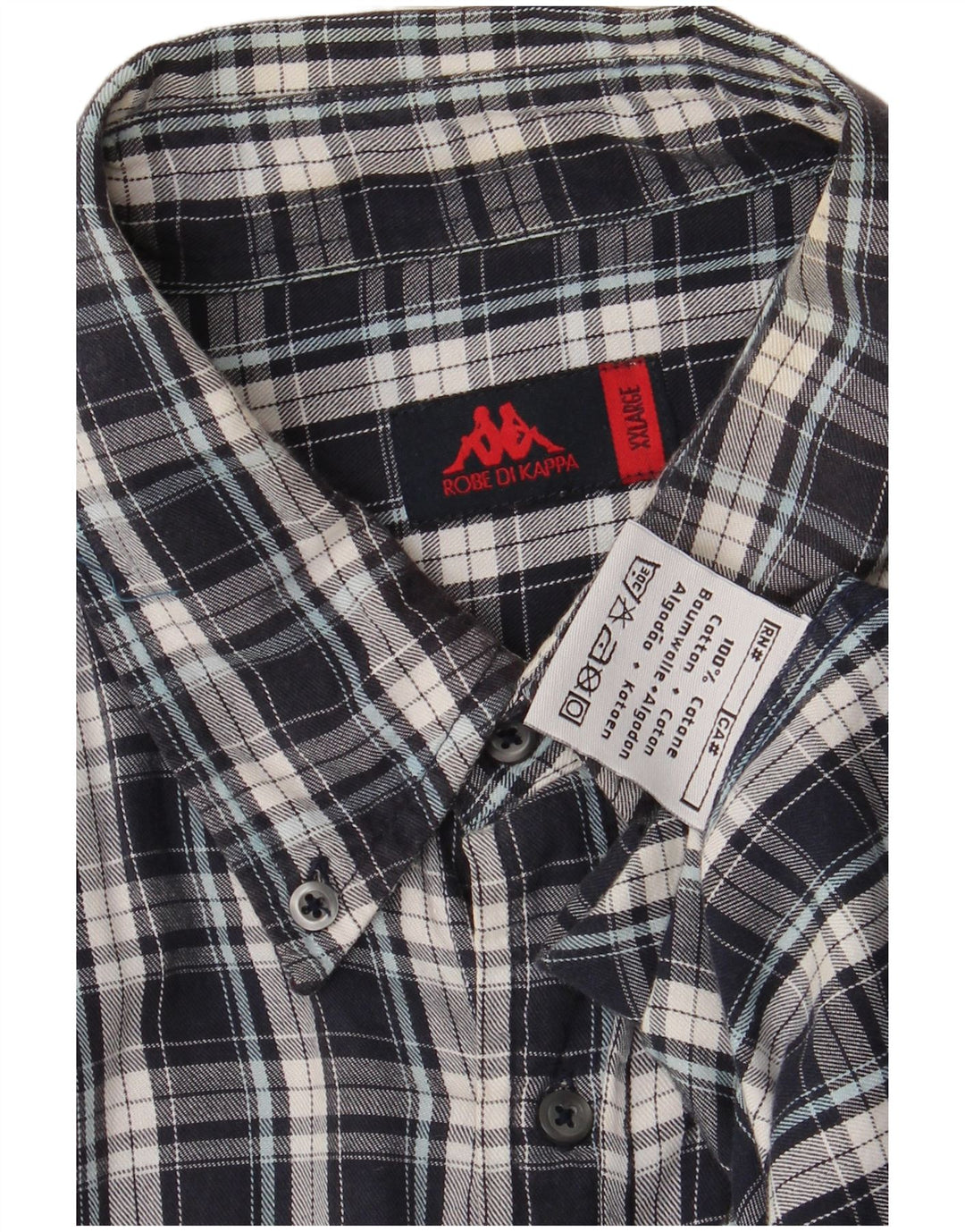 Kappa Mens Flannel Shirt 2XL Navy Blue Check Cotton