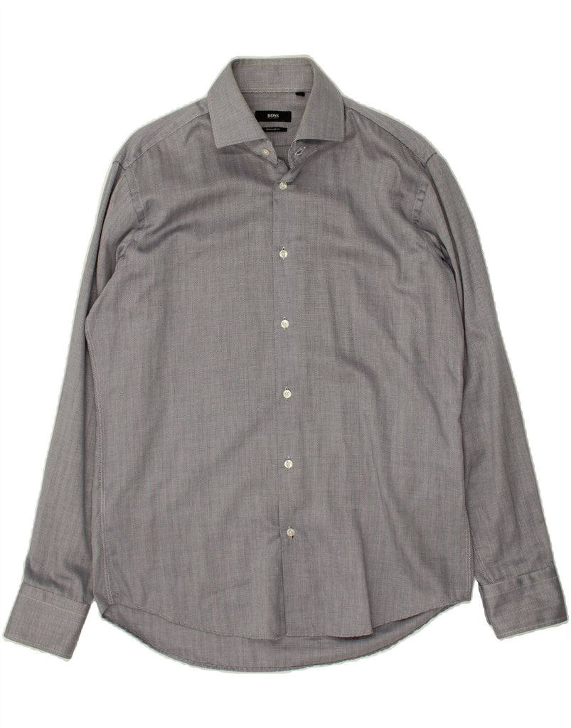 HUGO BOSS Mens Regular Fit Shirt Size 15 1/2 Medium Grey Herringbone | Vintage Hugo Boss | Thrift | Second-Hand Hugo Boss | Used Clothing | Messina Hembry 